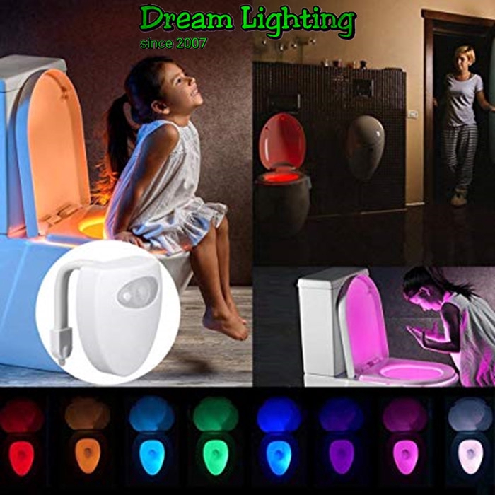 LED Motion Sensor Lamp Bathroom Toilet Seat Night Light Smart 8 Colors Bowl