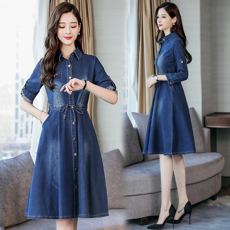 long sleeve denim midi dress