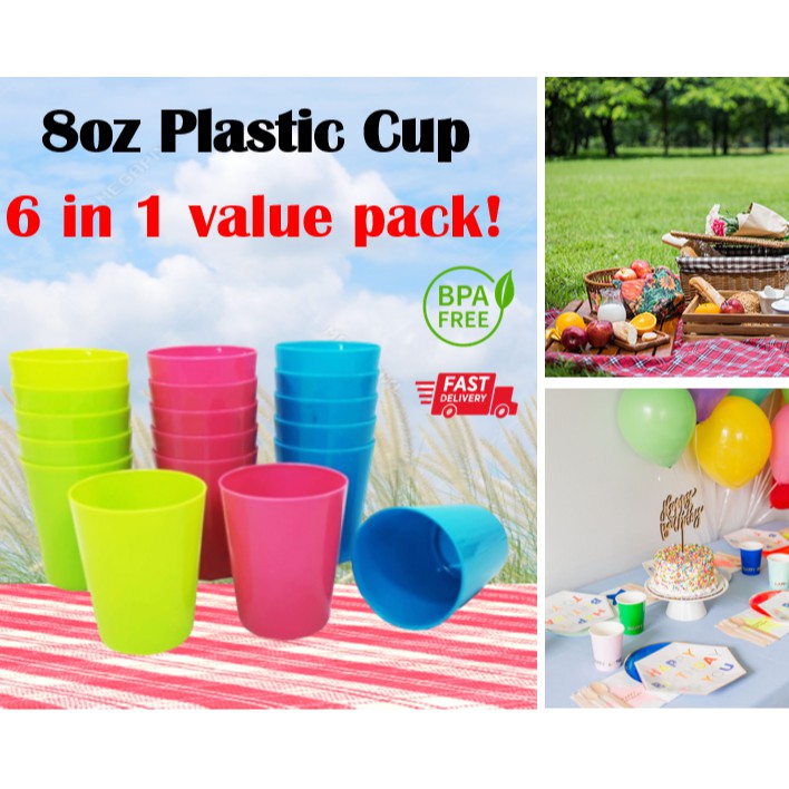 6Pcs PP Plastic Colour Cup 8oz / Gelas / Tumble/Cawan plastic/ Party Cup