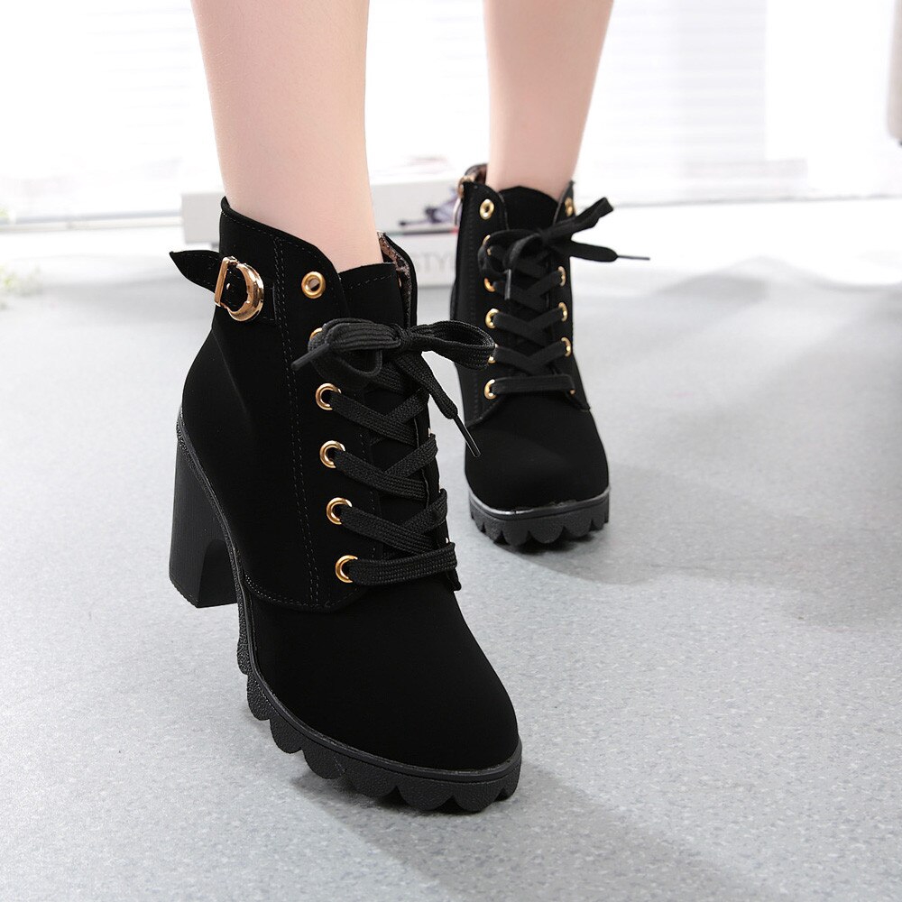 Winter Boots Women Fashion High Heel Lace Up Ankle Boots Ladies Buckle Platform Shoes High Heels Boots Bota Feminina Shopee Malaysia