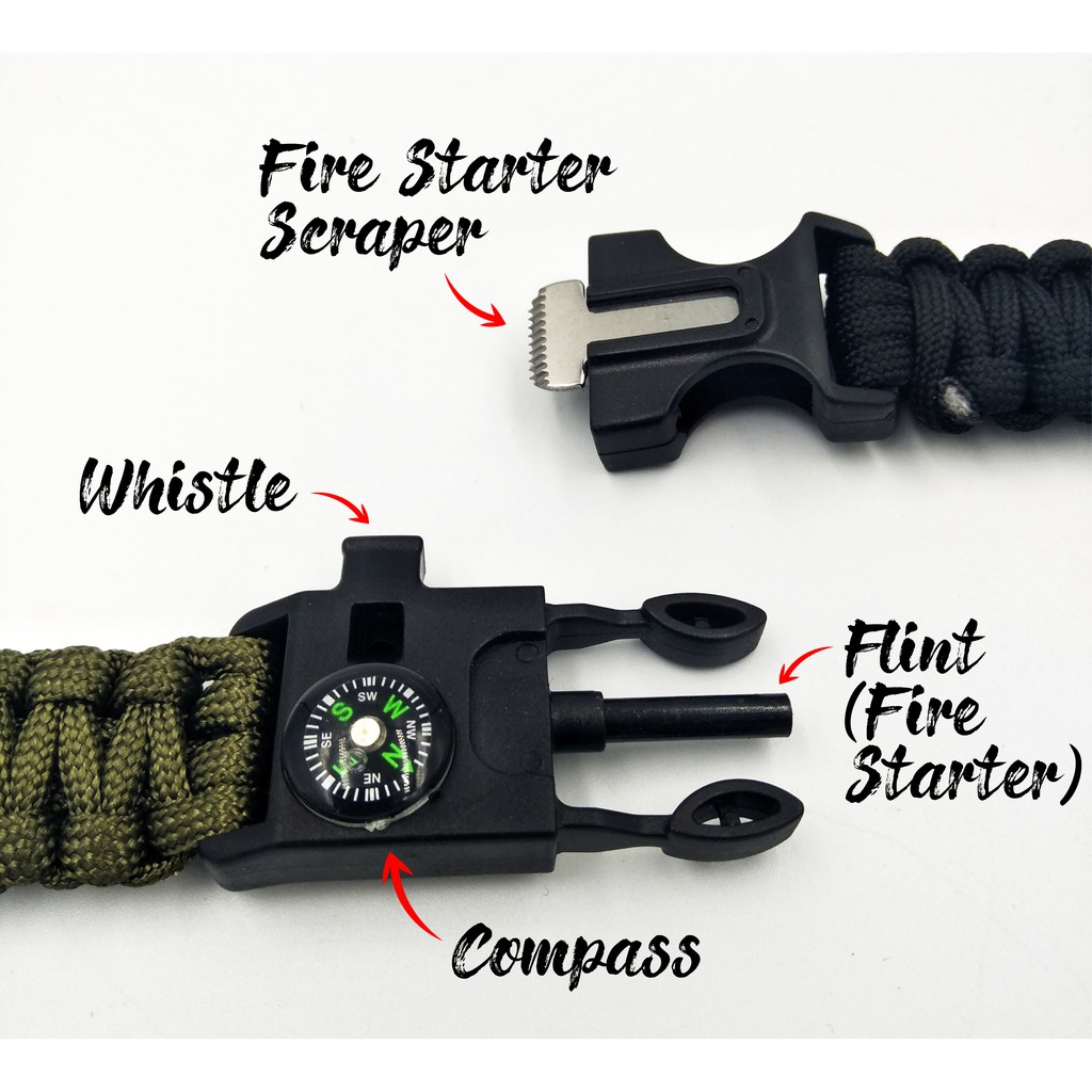 New Side Buckle Whistle Compass Flint Fire Starter Scaper for Paracord Bracelet