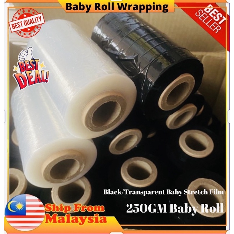 Stretch Film Baby Roll Wrapping 100mmx250g Black wrapping / Transparent