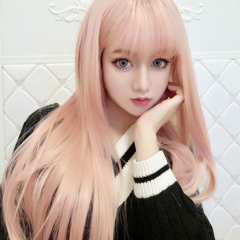 Lolita Fashion Cute Long Straight Hair Style Girl Air Bangs Wig