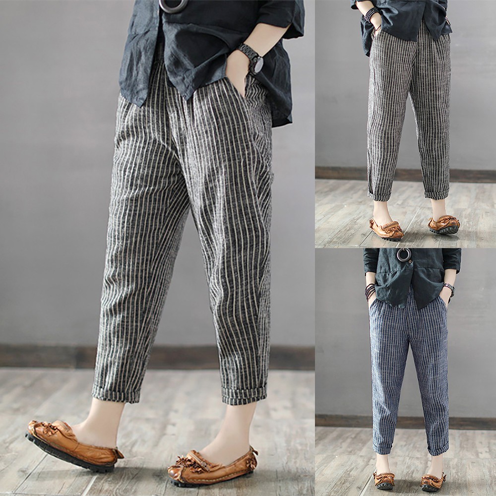 striped ankle length pants