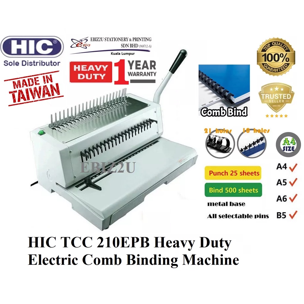 HIC TCC 210EPB Heavy Duty Electric Comb Binding Machine 500 Sheets (electric binding machine