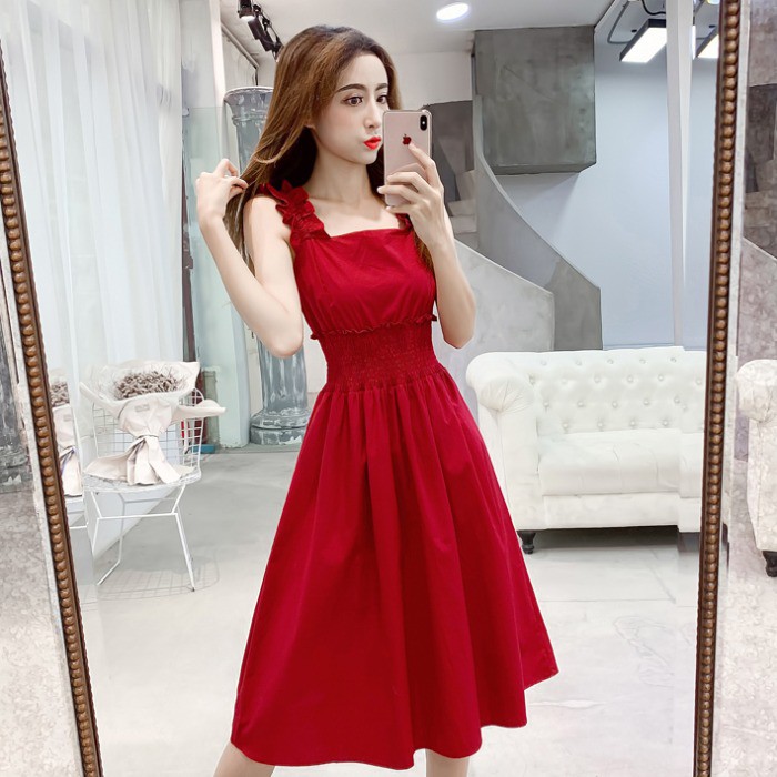 red color midi dress