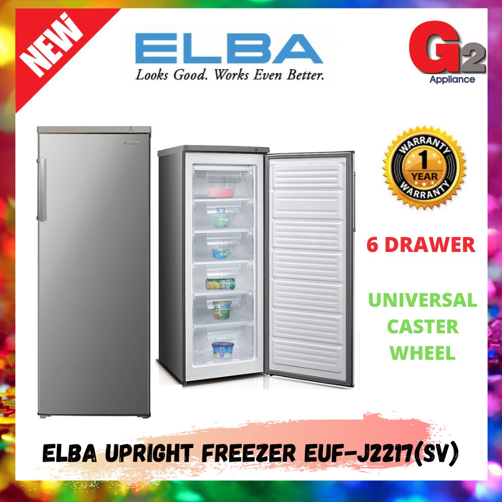 ELBA (AUTHORISED DEALER) UPRIGHT FREEZER 220L EUFJ2217(SV) W550 x H1,420 x D600 mm Shopee