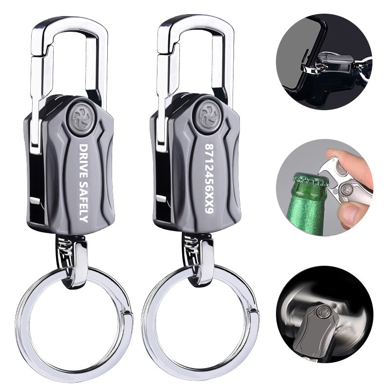 Custom Lettering Keychains 4-in-1 Heavy Duty Key Chain Anti-Anxiety Rotatable Keyring Box Cutter Phone Holer Bottle Open