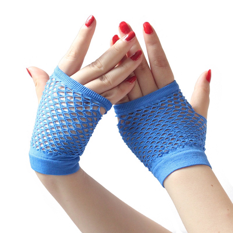 Ladies Fishnet Gloves Short Fingerless Neon Party Dance Womens Glove 1Pair