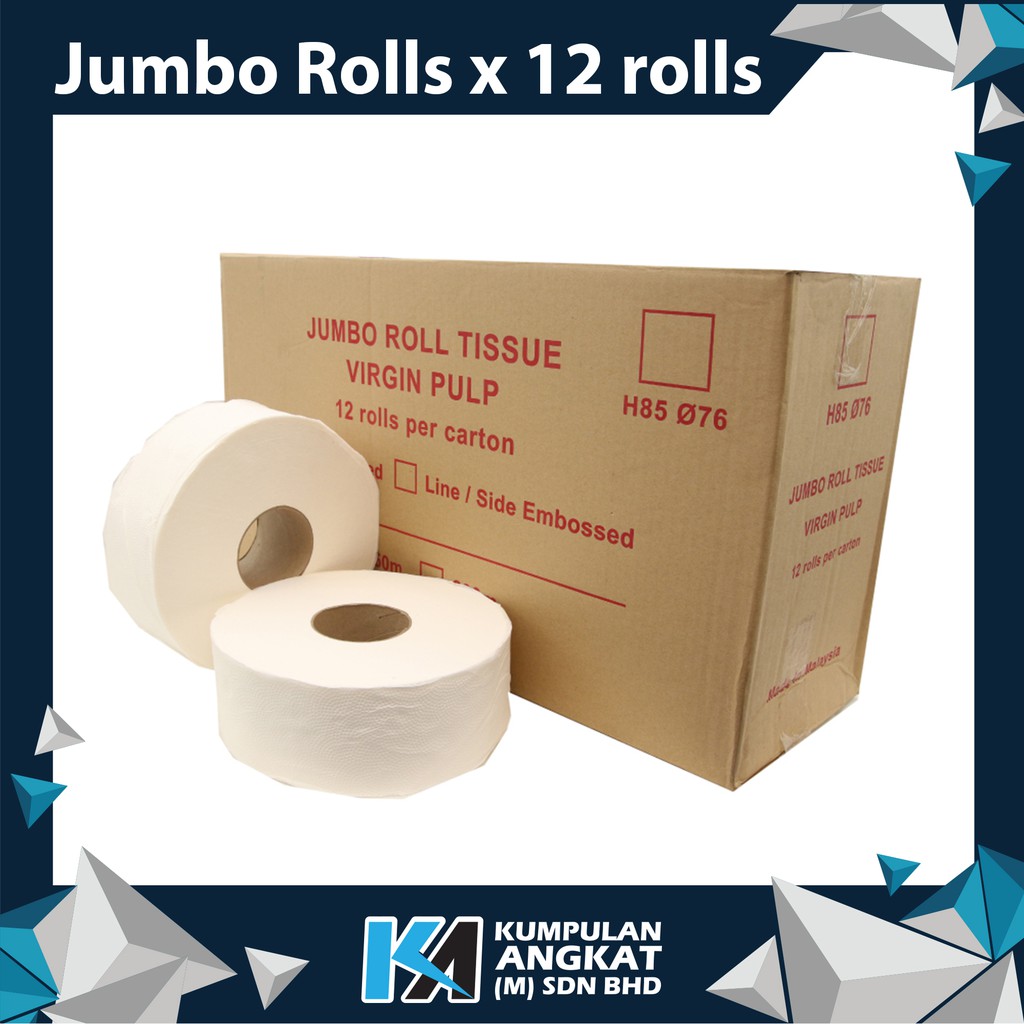 Virgin Pulp 2 Ply Embossed Jumbo Roll Tissue - 85mm X 130metre X ...