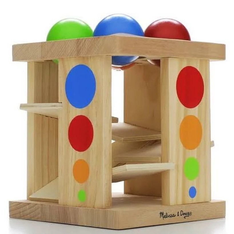 melissa & doug deluxe pound and roll wooden tower toy with hammer