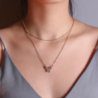 Fashionable Simple Double Butterfly Necklace Metal full diamond accessories