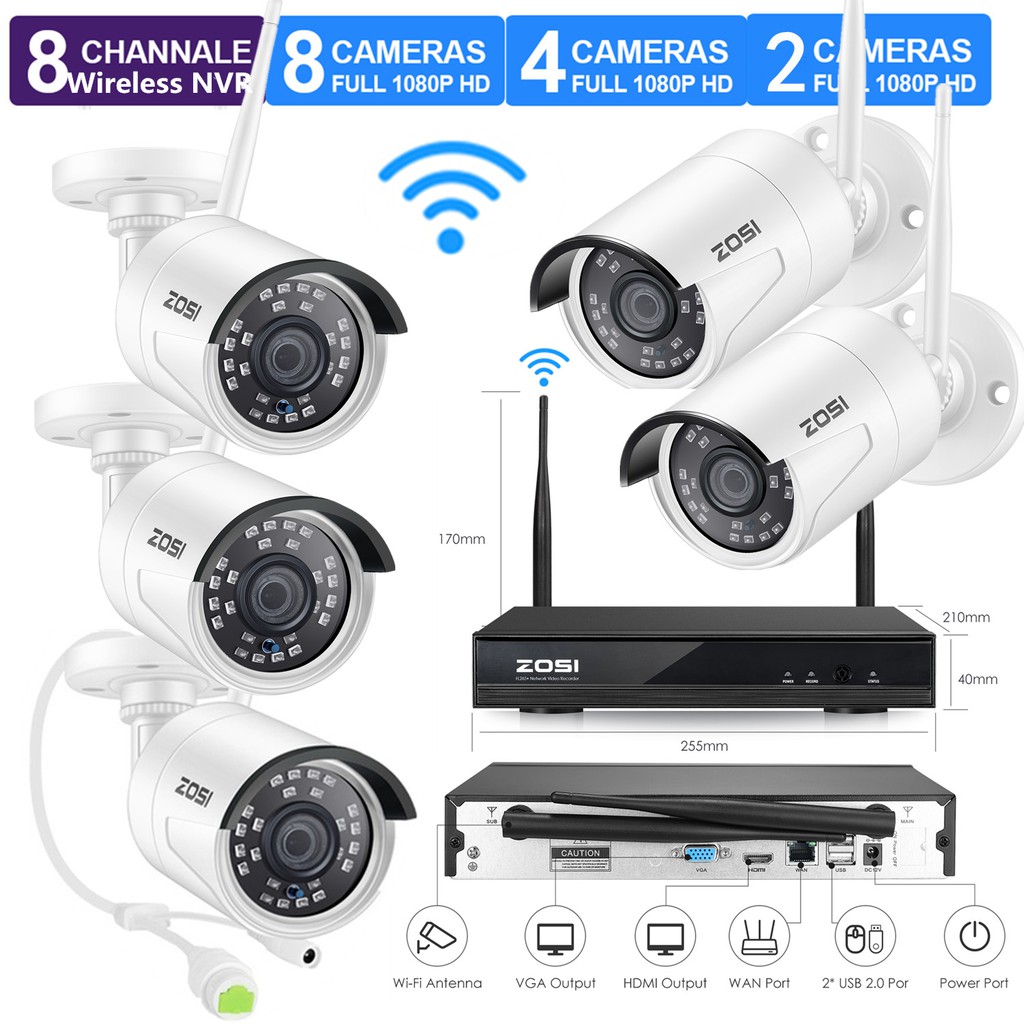 zosi wireless hd 960p 8 channel nvr outdoor home surveillance system with 8 bullet security ip cameras