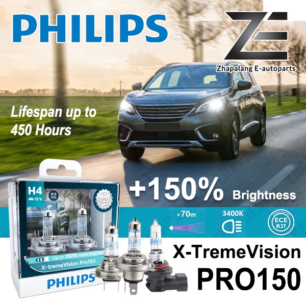 PHILIPS VISION PRO150 Headlight Bulb H4 H7 H11 HB3 HB4 HIR2 +150 Brightness Longer Lifespan 450 Hrs 3450K Bright | Shopee Malaysia