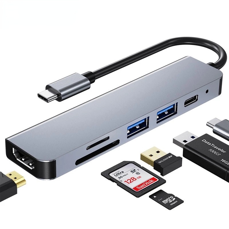 USB C Hub Converter 6 in 1 Adapter Docking Station Type C to USB 3.0