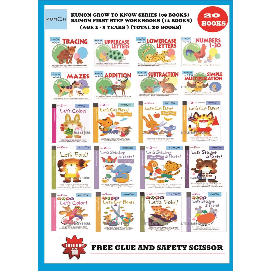 Kumon First Steps Workbooks + Kumon Grow to know series(Total 20 books