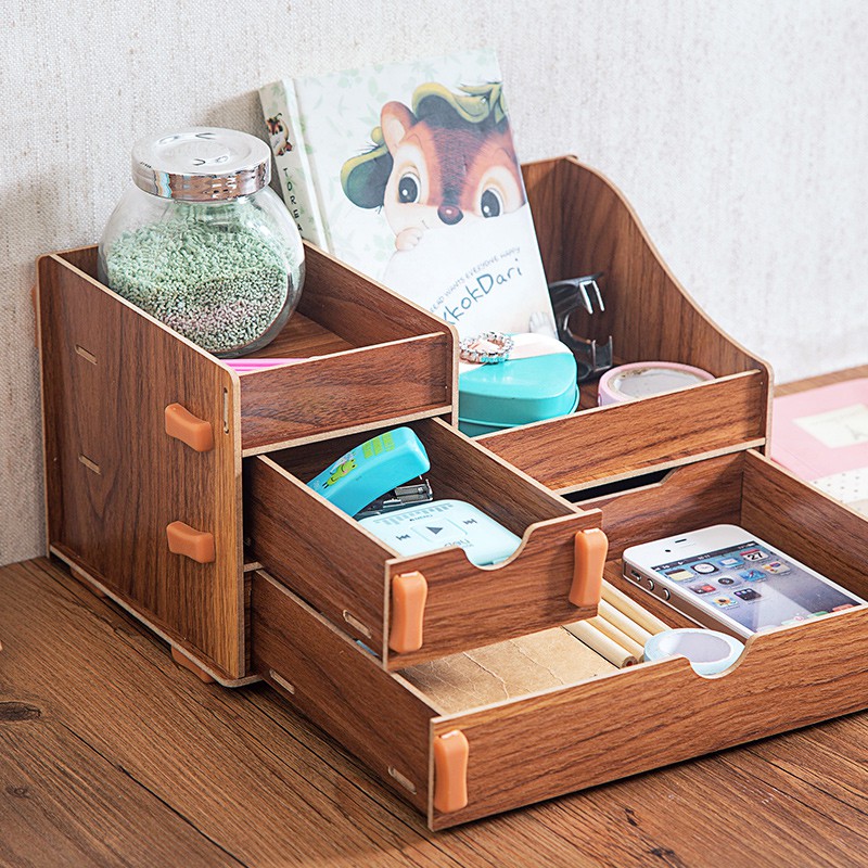Delist Cosmetic Storage Box Desk Wooden Makeup Case Jewelry