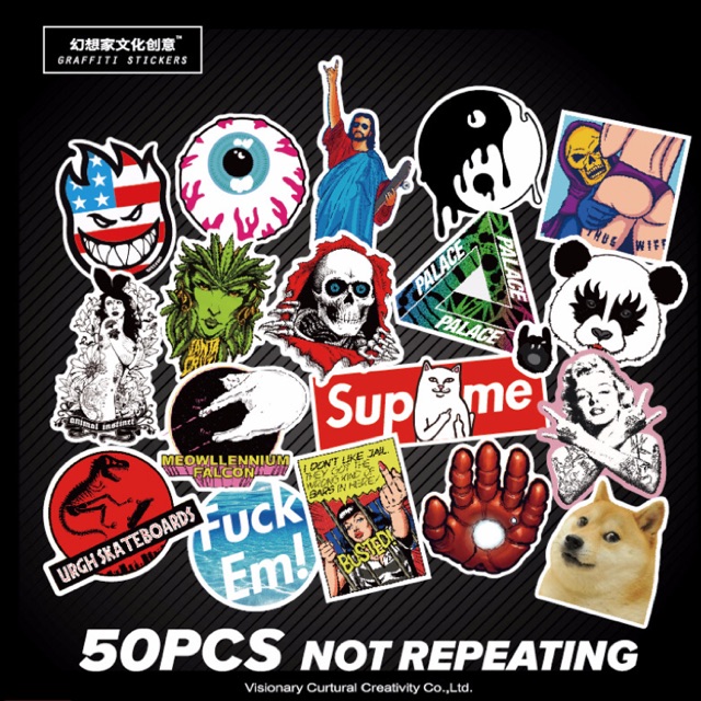 50pcs random vinyl decal graffiti stickers laptop waterproof no repeat