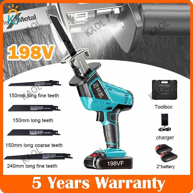 KAOL 198VF Cordless Reciprocating Saw Gergaji Elektrik with 4 Blades