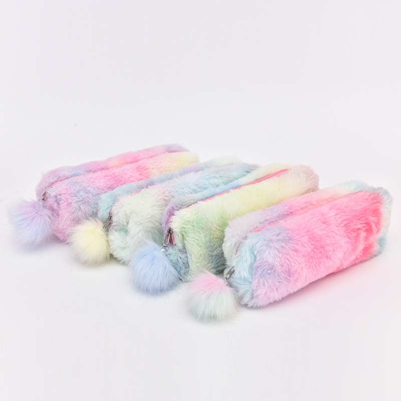 MILANDO Fluffy Pencil Case Rainbow Colour Cute Plush Stationery Storage Case (Type 16)