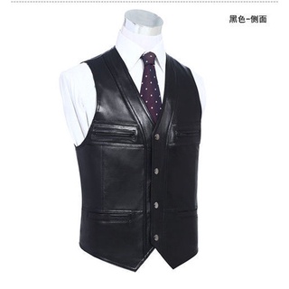 Suit Vest Men's Leather Autumn Winter Imported Sheepskin V-Neck Fashion Slim-Fit Style Trendy