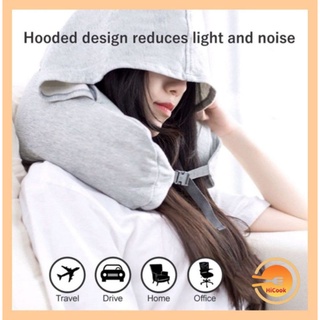 Adults Solid Neck Pillow U-shaped Drawstring Microbeads Hooded Travel Portable 