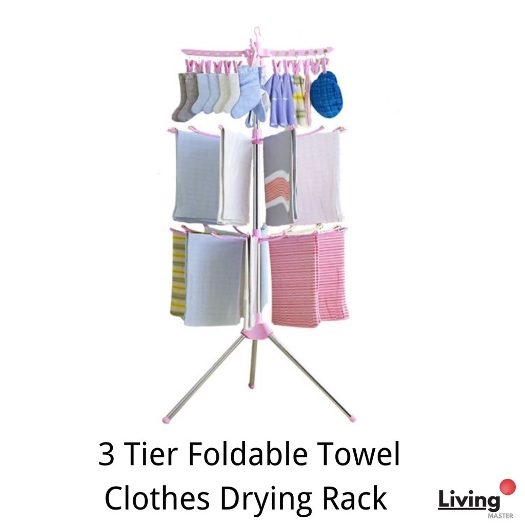 3 Tier Foldable Towel Clothes Drying Rack Penyidai Baju 3 tingkat Penyidai Kering Baju Ready Stock
