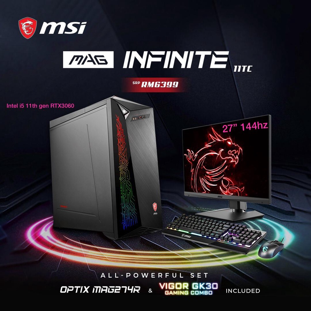 MSI GAMING DESKTOP MAG INFINITE 11TH - INTEL CORE I5 / RTX 3060 GDDR6 ...