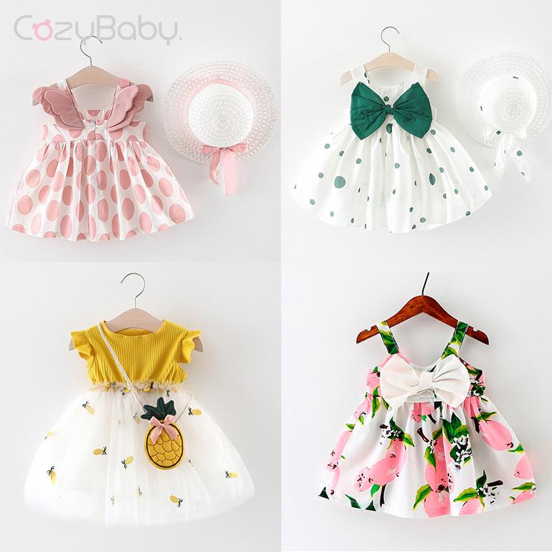 Princess Baby Girl Dress Toddler Dress 3D Wings Summer Dotted Sleeveless Baby Dress with Hat New Baby Bibs