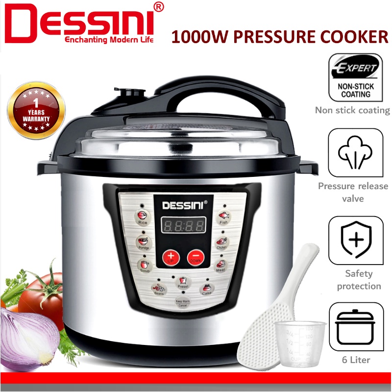 DESSINI ITALY 10IN1 6L Electric Digital Pressure Cooker Non-stick Stainless Steel Inner Pot Rice Cooker Steamer