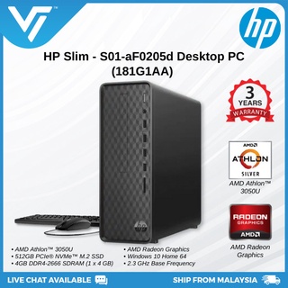 HP Slim PC S01-aF0015d Desktop (AMD Athlon 3050U, 4GB RAM, 256GB SSD, AMD Radeon, W11, 3Y,For Home and Student)