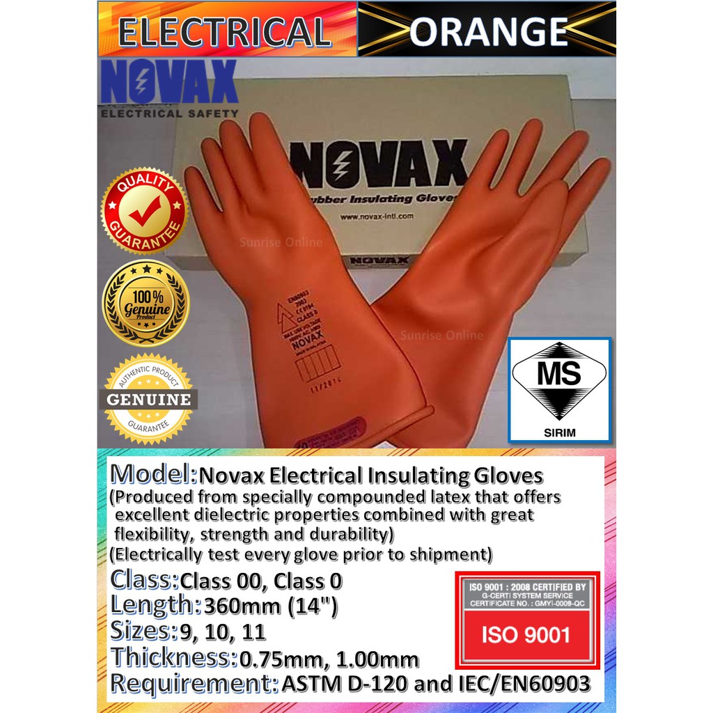 Original Novax Rubber Electrical Insulating Gloves Size 9 10 11 Novax Sarung Tangan Penebat Elektrik Terbaik Shopee Malaysia