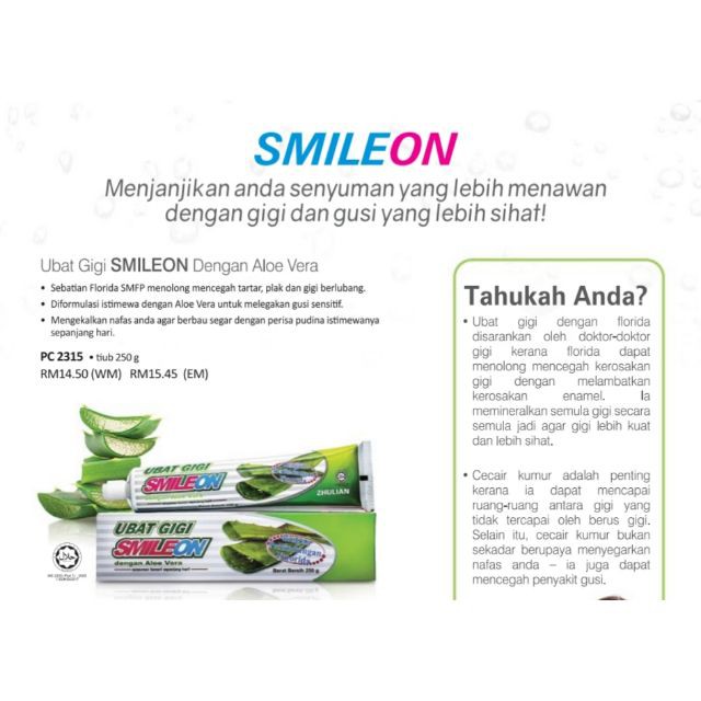 Zhulian Ubat Gigi Smileon Toothpaste With Aloe Vera Free Gift Shopee Malaysia
