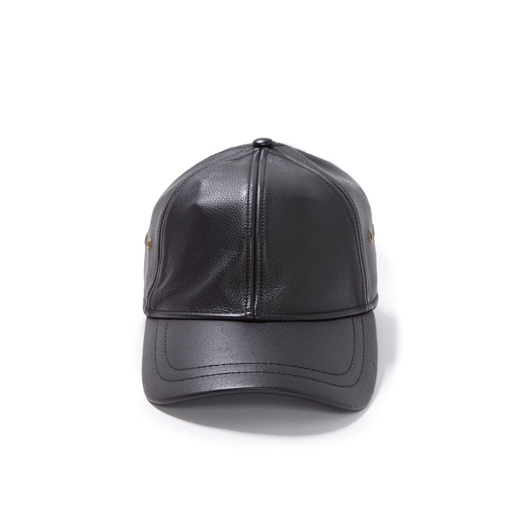 black leather ball cap