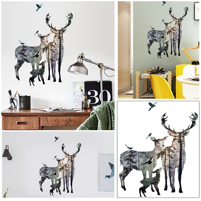 Removable Vinyl Deer In Forest Art Wall Decals Sticker Diy Home Bedroom Decor