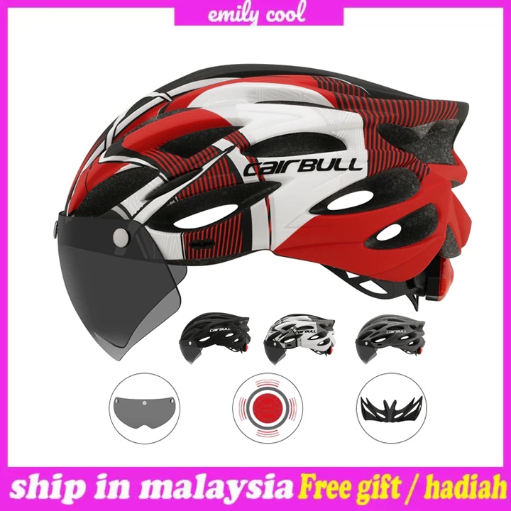 [M'sia] Ready Stock Ultralight Cycling Safety Helmet Outdoor Motorcycle Bicycle Taillight Helmet Removable Lens Visor