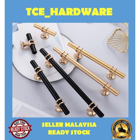 Modern Black Handle Gold Acrylic Door Handle Cabinet Solid Drawer Knobs Wardrobe Door Handles (Aluminium + Zinc Alloy)