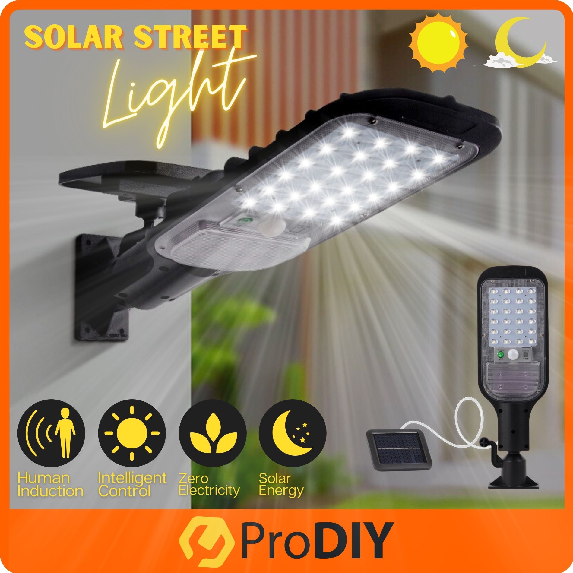 LED Solar Street Light Motion Sensor Lamp Adjustable Head Weatherproof