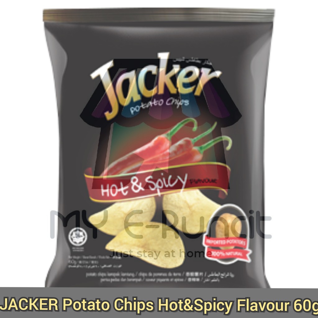 Snack Jacker Potato Chips Hot & Spicy Flavour 60g Makanan Ringan Snek