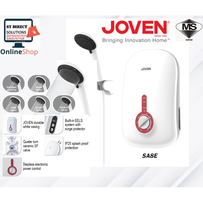 Joven SA8e SA10e Instant Water Heater shower / Pemanas Mandian Shopee