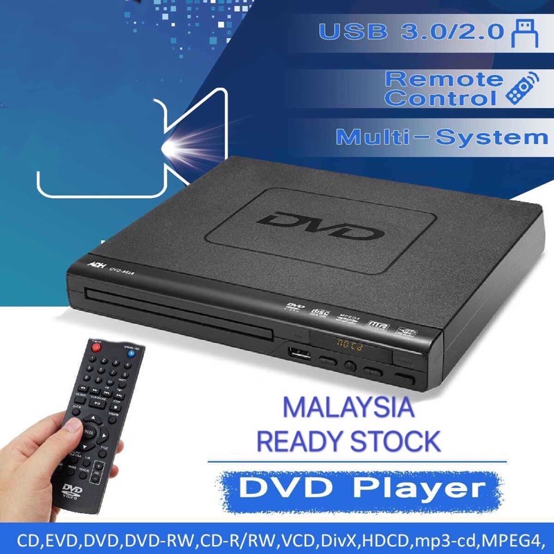 Ready Stock Dvd Player Usb With Usb Cd Evd Dvd Rw Vcd Mp3 Mp4 Shopee Malaysia