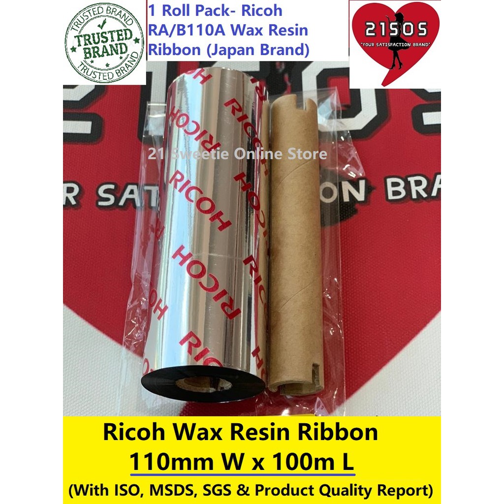 [1 roll] Ricoh 110mm x 100m Wax Resin Ribbon Premium Thermal Transfer ...