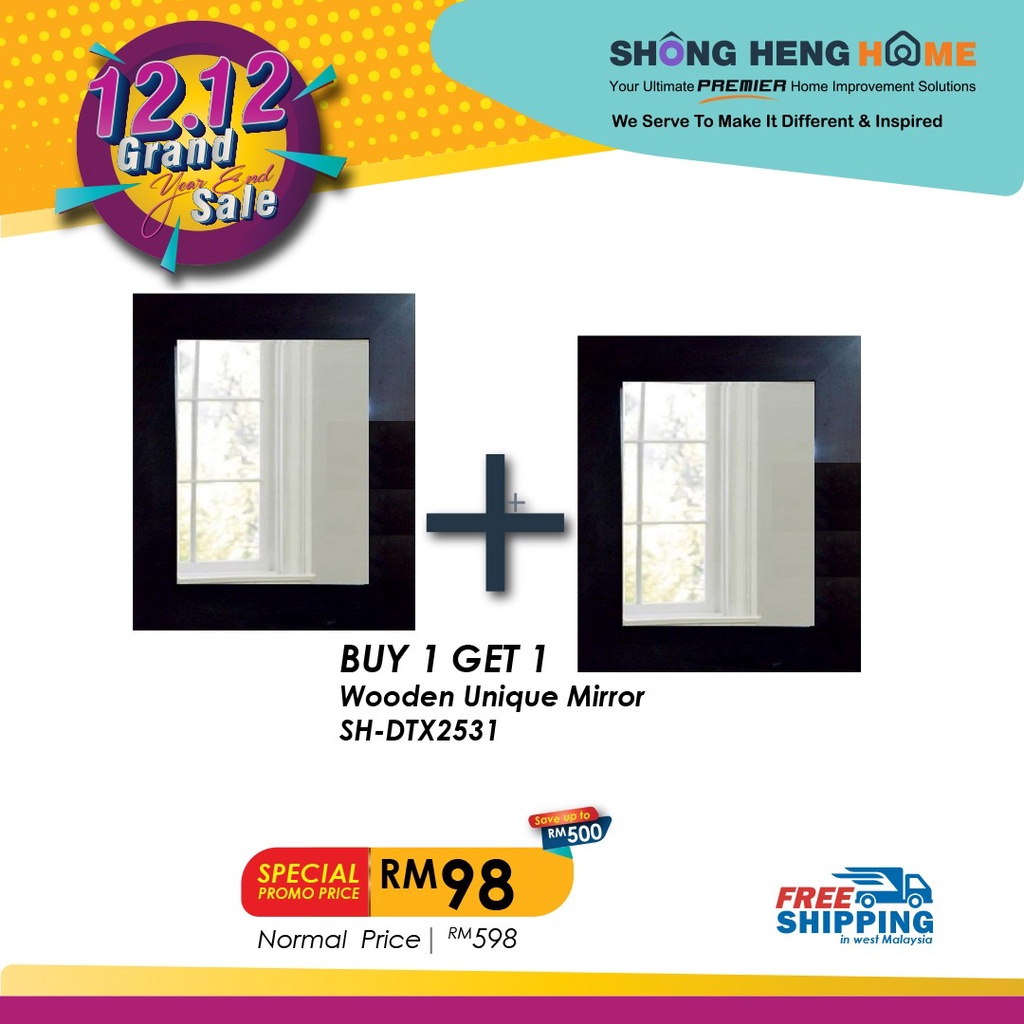 [12.12 SALE] [FREE DELIVERY][BUY 1 GET 2] Solid Wood Frame Wall Mirror SH DTX2531