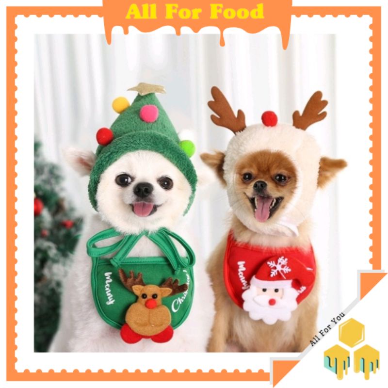 AllForPet. Dog Cat Pet Christmas Cap Hat Saliva Towel Bib Dress Up Supplies