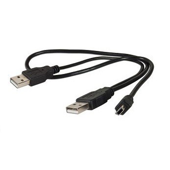 Dual Y USB2.0 Cable AM to 5pin Mini BM + USB AM Power Cable