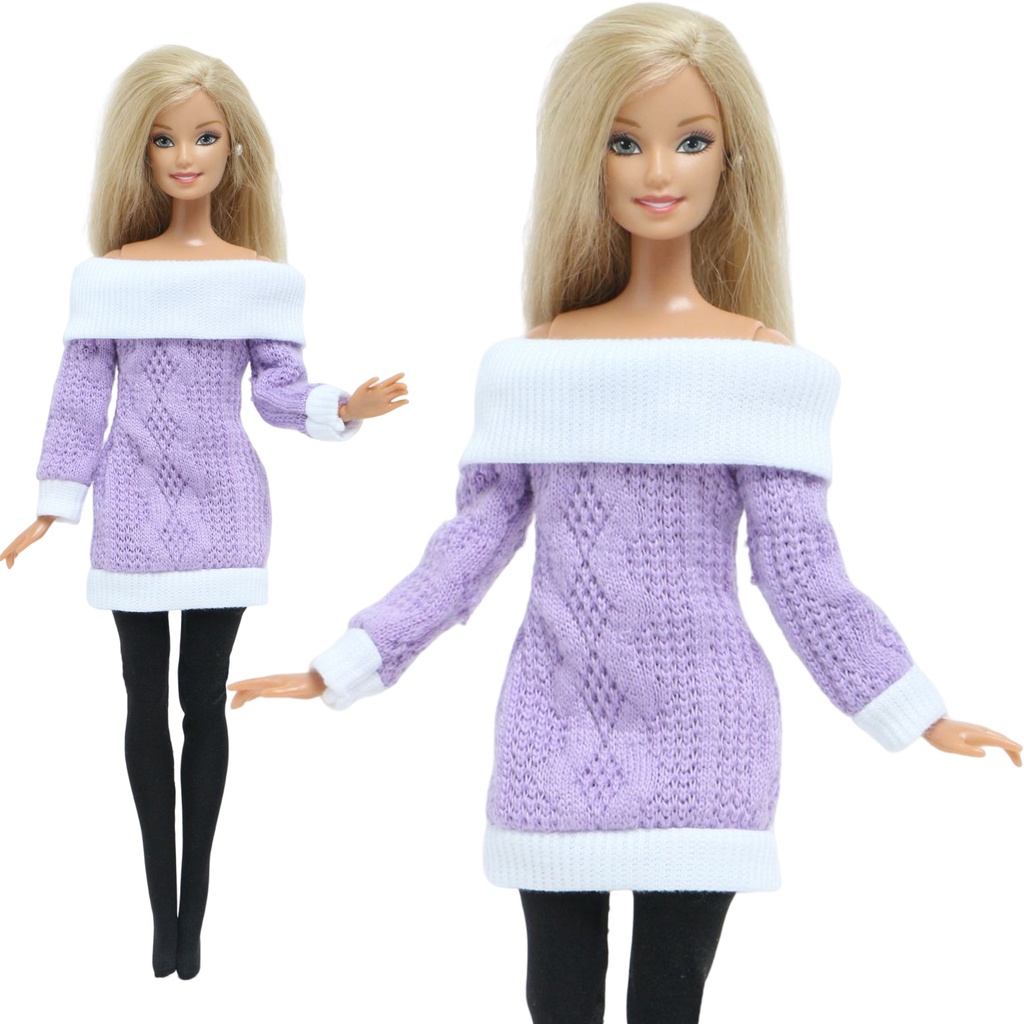 1 Doll Fuzzy Sweater Outfit Winter Coat Fantasy Purple Warm Jacket Legging Clothes for Barbie Doll 12 Inch Toy Doll Accessories