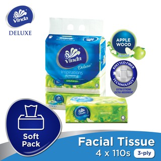 Image of Vinda Deluxe Soft Pack Facial Tissue AppleWood Large (110s x 4)