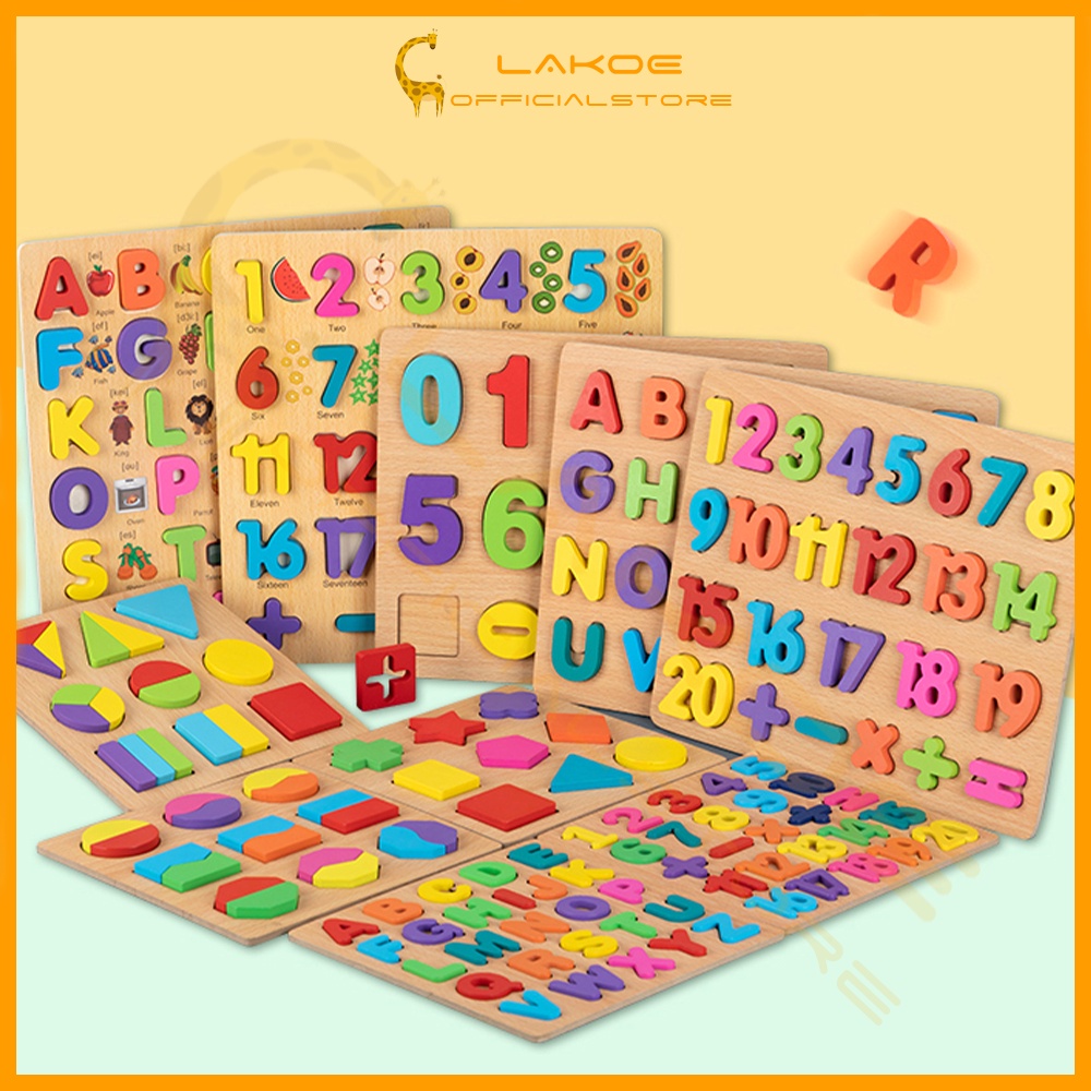 LAKOE Kids Baby Wooden Educational Jigsaw Puzzle Kids Early Education Puzzle Toys Number Shape Alphabet Wood Puzzle