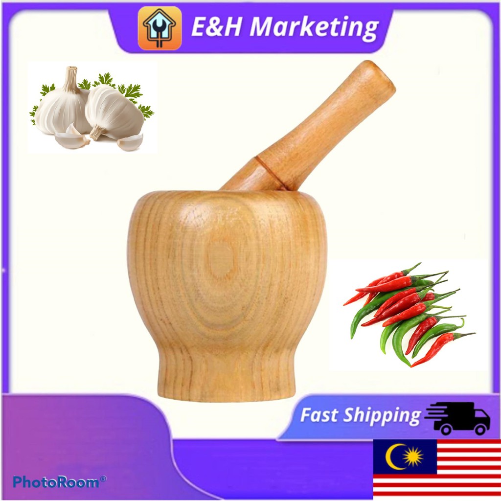Penumbuk Lesung Kayu, Mangkuk Mortar, wood press mortar and pestle, bawang, garlic Mini Kitchen Mortar and Pestle Garlic