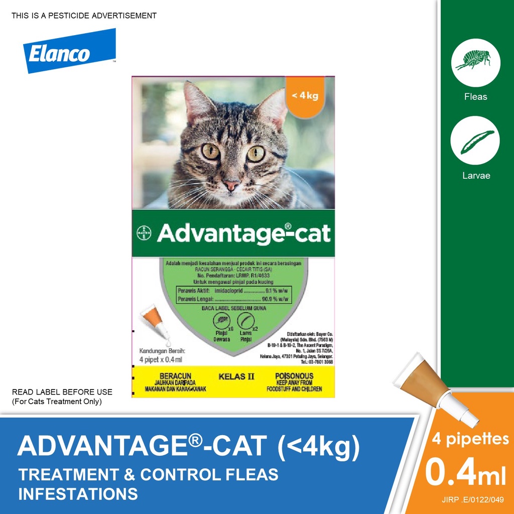 Advantage Cat Spot On Flea Treatment (4 x 0.4ml) Shopee Malaysia